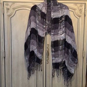 Grey and silver fringe scarf
